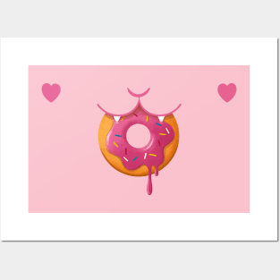 Cat Having Donut - Strawberry Pink Posters and Art